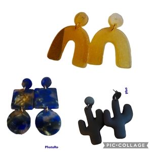3 new pairs handmade earrings polymer clay, acrylic
